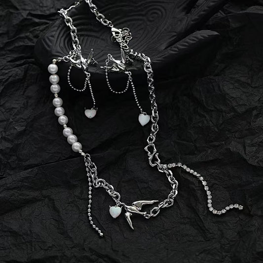 Pearl Australia treasure necklace female ins sweet cool wind dove shape love opal stone personality senior sense of locking chain tide