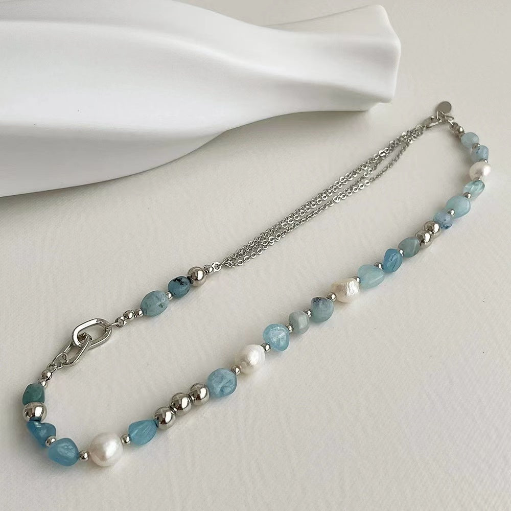 Natural stone blue crystal necklace