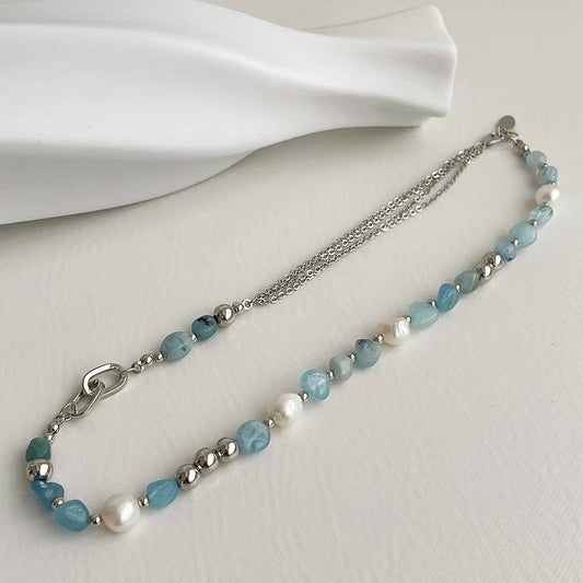 Natural stone blue crystal necklace