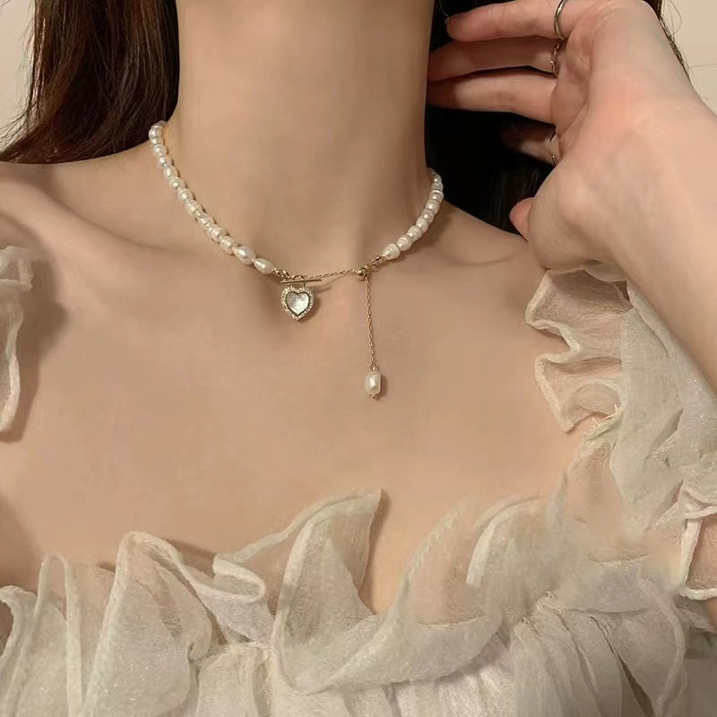 Multi-color crystal drop pendant freshwater pearl necklace