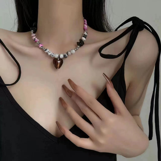 Amber love smoky rose necklace