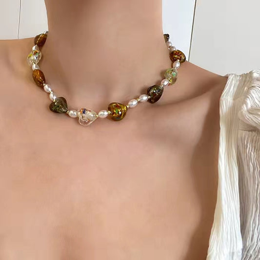 Vintage love pearl heart-shaped super fairy necklace