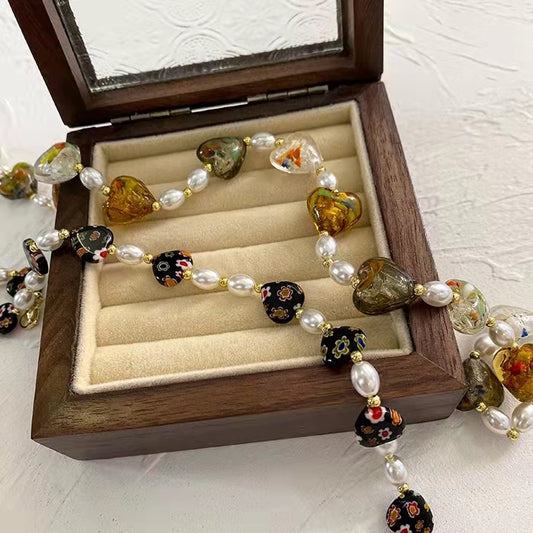 Vintage love pearl heart-shaped super fairy necklace