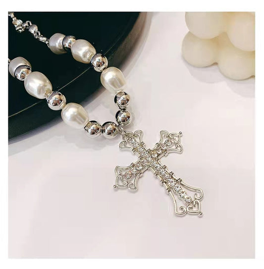 Cross pearl sweet cool hot girl necklace