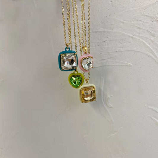 Rhinestone love square necklace
