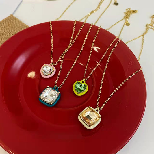 Rhinestone love square necklace