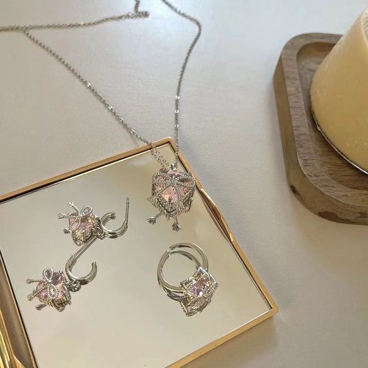 Princess style pink diamond love gemstone series 18k gold plated necklace