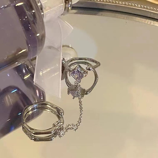 Purple diamond chain tassel ring with light luxury and high quality