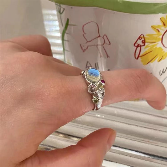Opal moonstone fancy zircon pink diamond ring