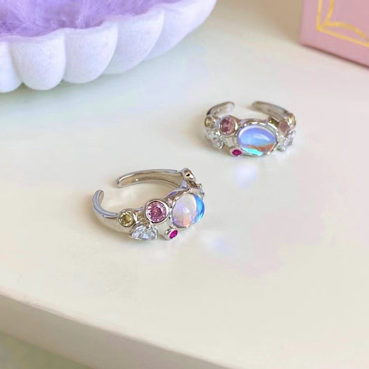 Opal moonstone fancy zircon pink diamond ring