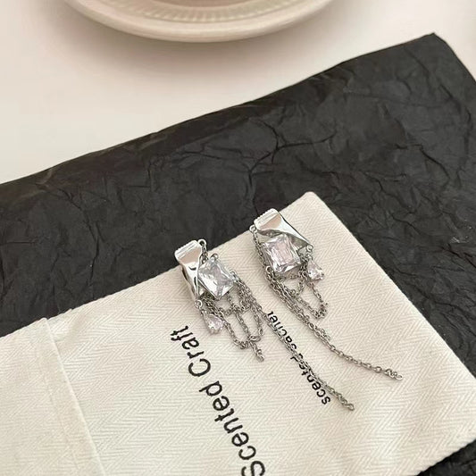 Cube sugar chain tassel Zircon Earrings