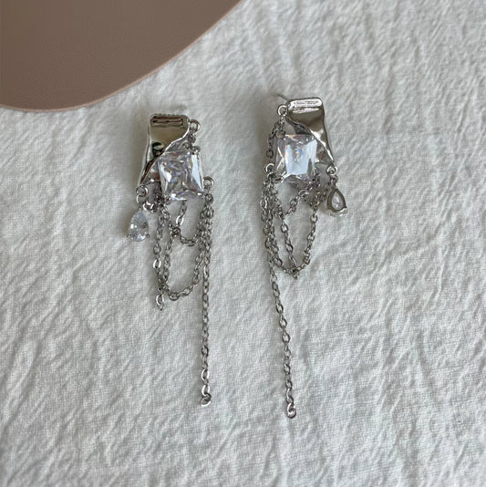Cube sugar chain tassel Zircon Earrings