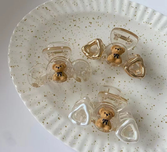 "Little bear champagne clip" transparent cute girl back head clip hair clip shark clip