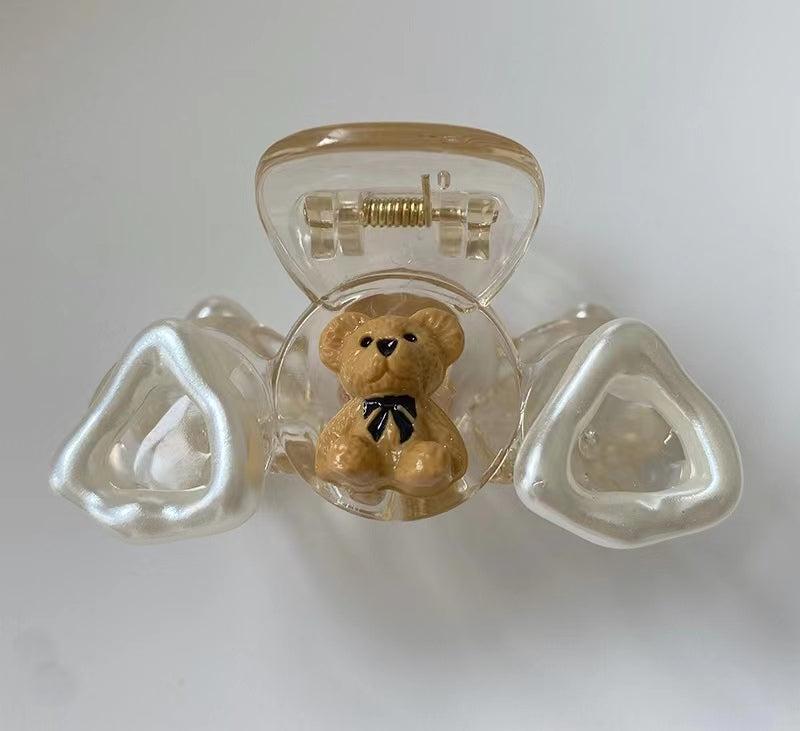 "Little bear champagne clip" transparent cute girl back head clip hair clip shark clip