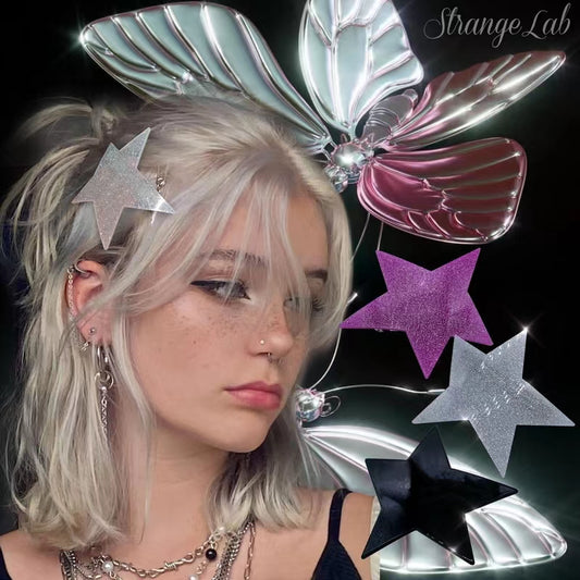 A big star hairpin, cool girl, irregular five pointed star, small face, bangs, multi-purpose spring clip