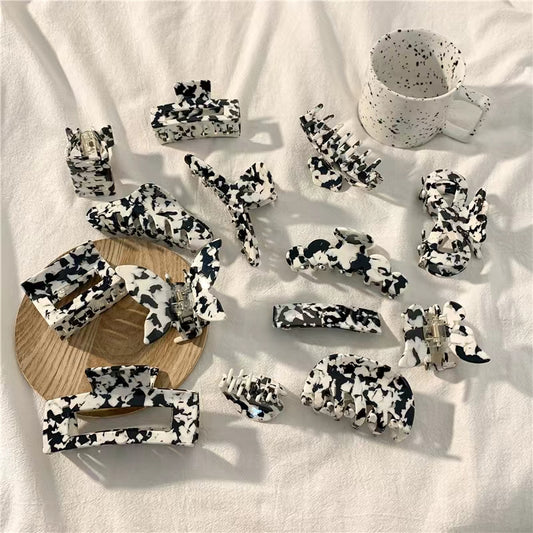 Cow color black and white grip clip bow hairpin spring clip medium shark clip