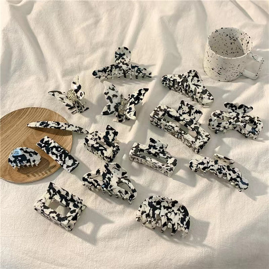 Cow color black and white grip clip bow hairpin spring clip medium shark clip