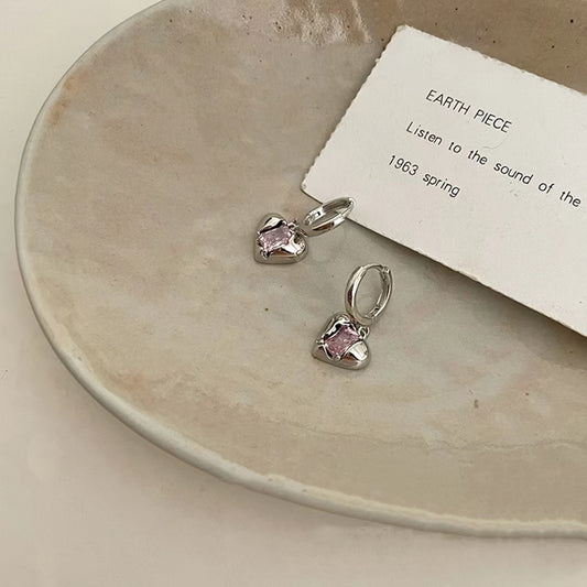 Pink diamond love earrings, female summer earrings, niche high-quality Earrings