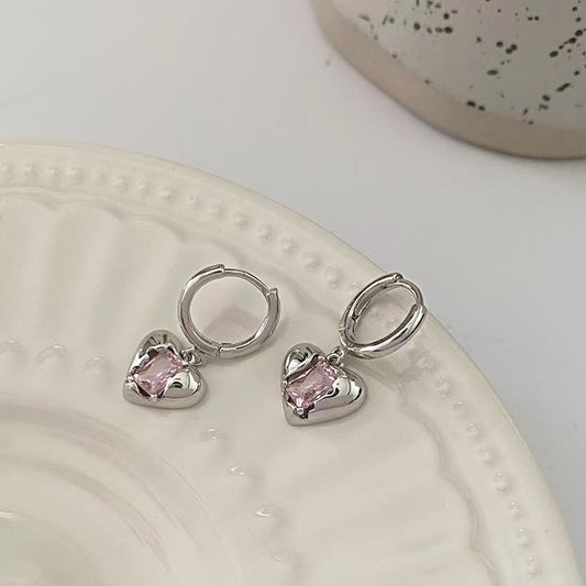 Pink diamond love earrings, female summer earrings, niche high-quality Earrings