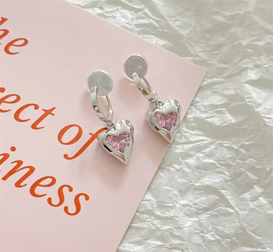 Sweet cool pink love zircon silver personality super flash mosquito repellent incense disc ear clip female Earrings without ear holes