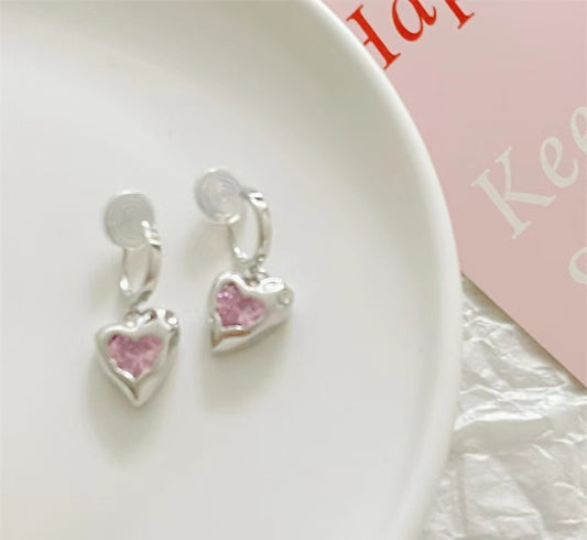 Sweet cool pink love zircon silver personality super flash mosquito repellent incense disc ear clip female Earrings without ear holes