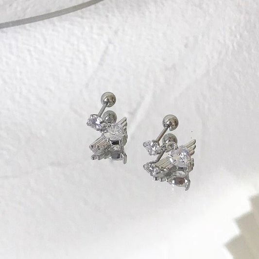 Love angel wings Earrings Pendant girl Heart Mini Earrings