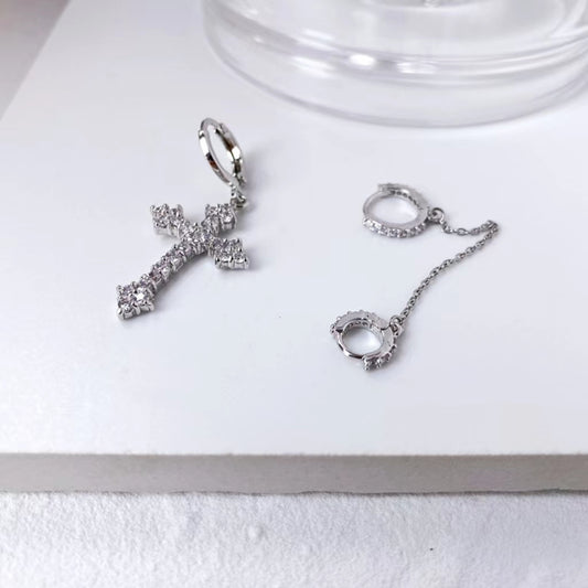 Cross Earrings, female design, long Tassel Earrings, super flash
