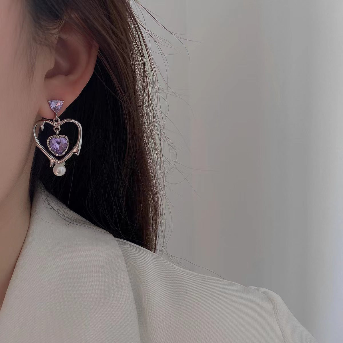 Peach Galaxy earrings, pink love crystal inlaid rings, sweet girl gold-plated earrings