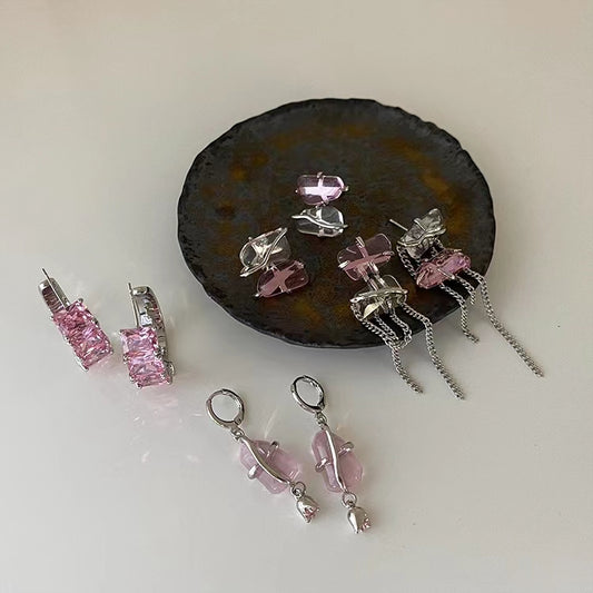 Super FAIRY PINK zircon irregular metal Tassel Earrings female personality versatile temperament Fashion Earrings