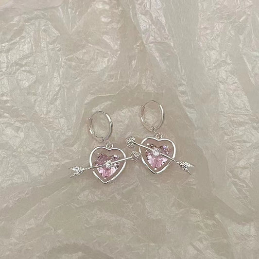 Sweet cool arrow pierced earrings powdered zircon niche design earrings earrings earrings