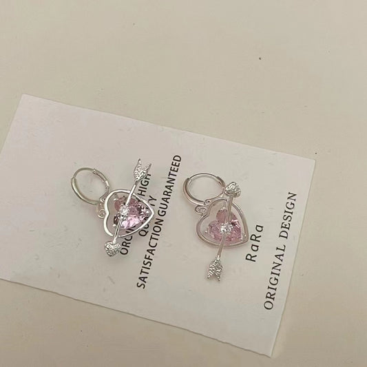 Sweet cool arrow pierced earrings powdered zircon niche design earrings earrings earrings