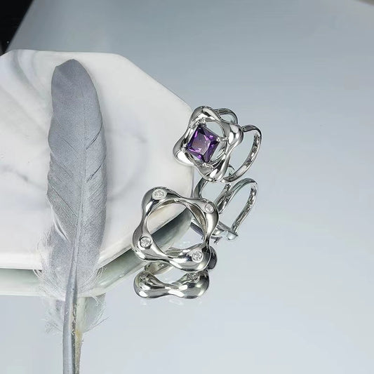 ring female ins niche design geometric zirconia flower jewelry Europe and the United States temperament fashion open ring