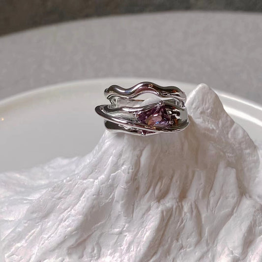 Purple Diamond Pendant, adjustable dream purple trend, sweet cool open ring, original ring of the minority