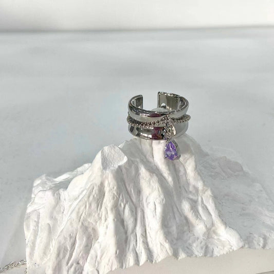 Hot girls bounty sharp tool Purple Diamond irregular cross Y2K ring, fashionable and cool design