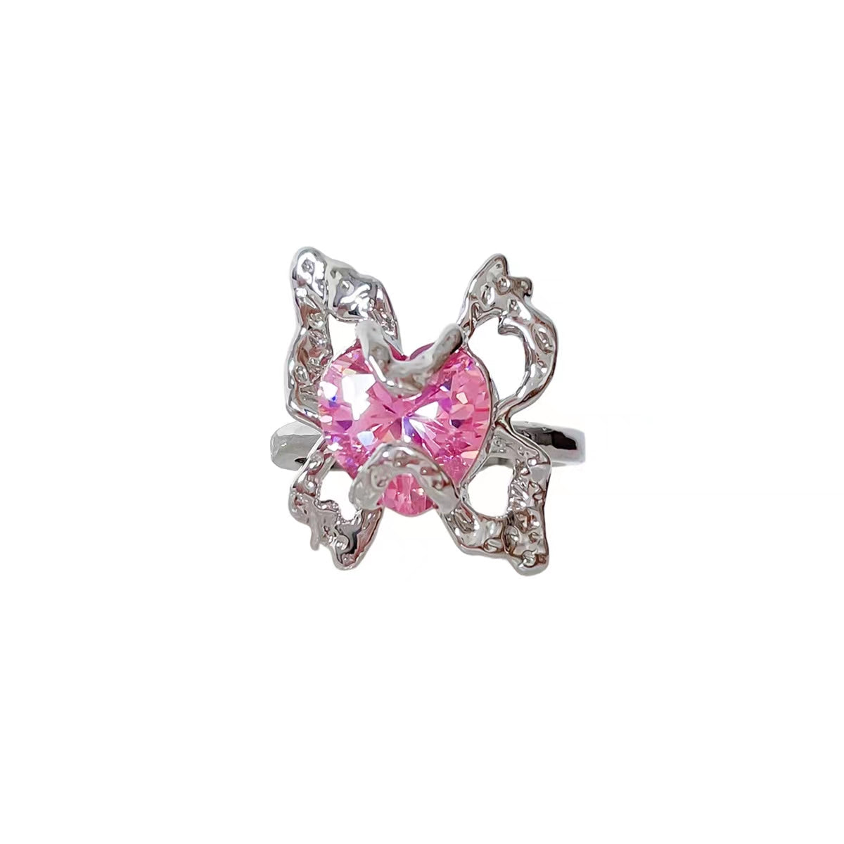 Pink Diamond Butterfly Ring Adjustable sweet cool spice Y2K open ring