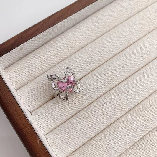 Pink Diamond Butterfly Ring Adjustable sweet cool spice Y2K open ring