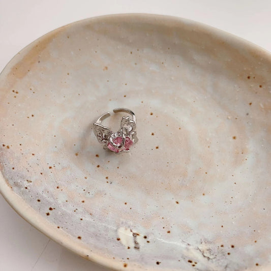 Pink Diamond Butterfly Ring Adjustable sweet cool spice Y2K open ring