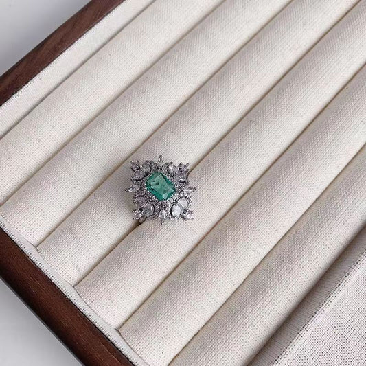 French sparkling diamond grandmother emerald ring (female)