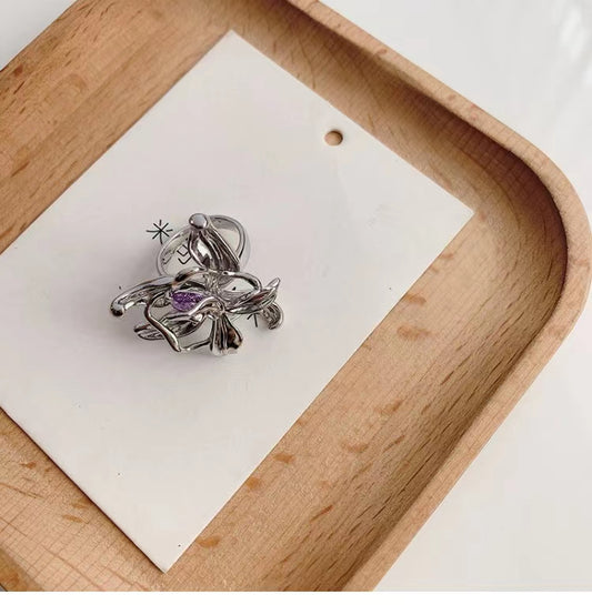 Water drop purple zirconium quasi liquid petal fashion ring personality ring index finger ring