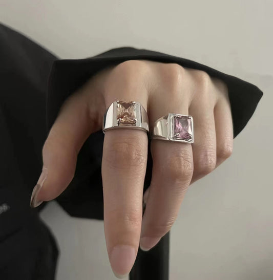 -Optional pink zircon heavy industry ring female ins cold wi
