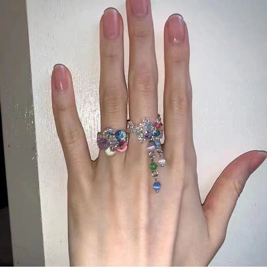 Exquisite crystal woven Cat Eye Pendant design ring