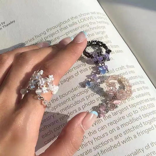 Exquisite crystal woven Cat Eye Pendant design ring