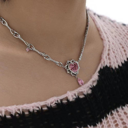 Electric cherry series necklace pink niche personality new collarbone chain senior sense of spicy girl necklace