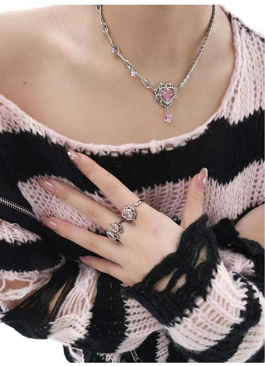 Electric cherry series necklace pink niche personality new collarbone chain senior sense of spicy girl necklace