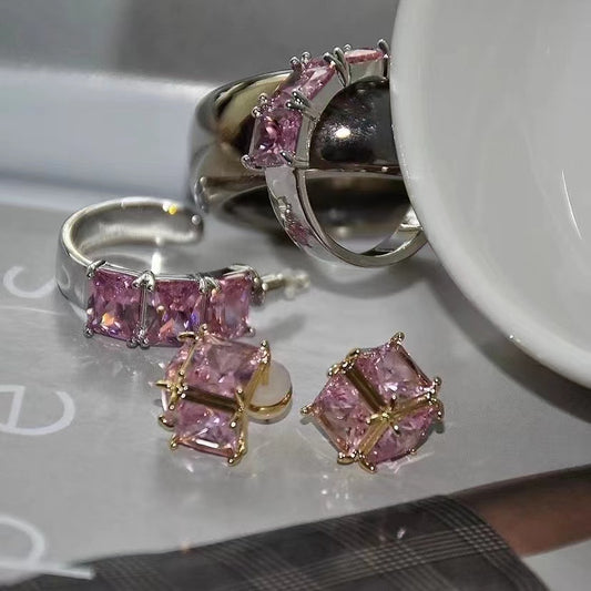 Senior sense of earrings pink color system love bow niche design earrings earrings