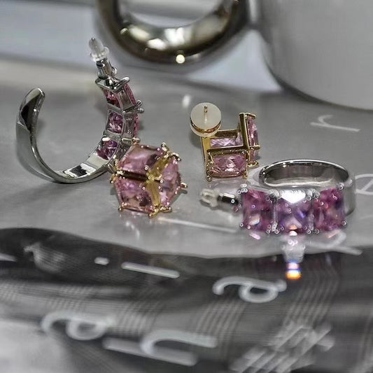 Senior sense of earrings pink color system love bow niche design earrings earrings