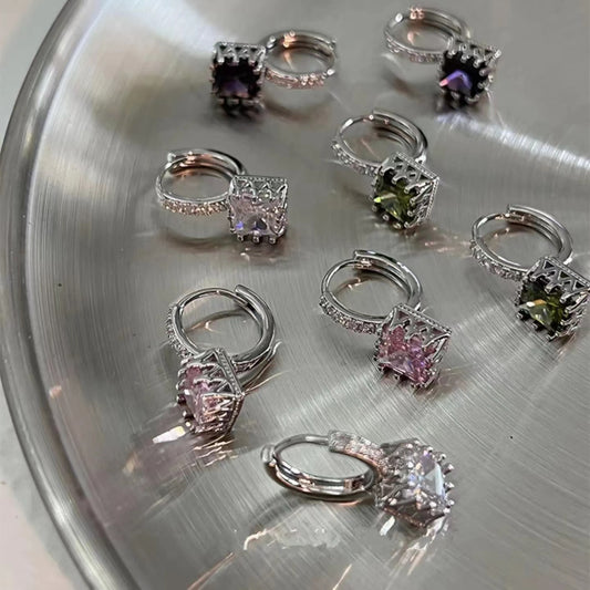 Zircon earrings female sweet cool niche colorful earrings buckle design sense earrings super flash earrings