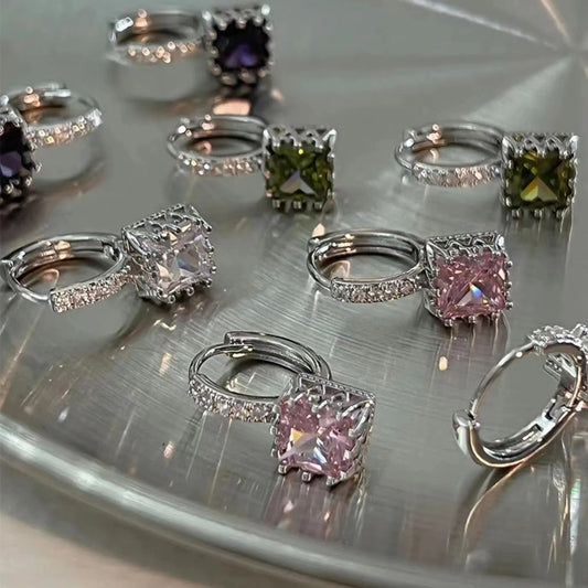 Zircon earrings female sweet cool niche colorful earrings buckle design sense earrings super flash earrings