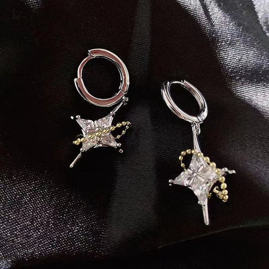 Light luxury zircon Cross Star Earrings texture Earrings Fashion Chain Earrings