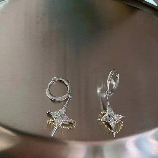 Light luxury zircon Cross Star Earrings texture Earrings Fashion Chain Earrings